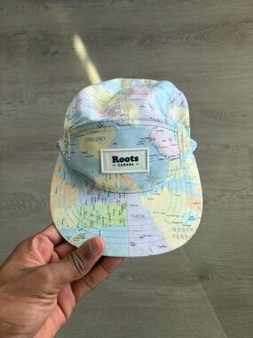 Roots pastel multi-color map print cap with green logo patch